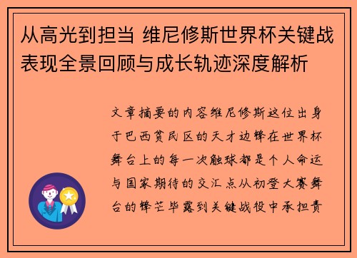 从高光到担当 维尼修斯世界杯关键战表现全景回顾与成长轨迹深度解析
